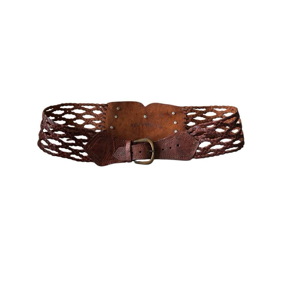 Moroccan Style Vintage Unisex Leather Medallion Vintage Brass Etched Plated Belt - Picture 2 of 8